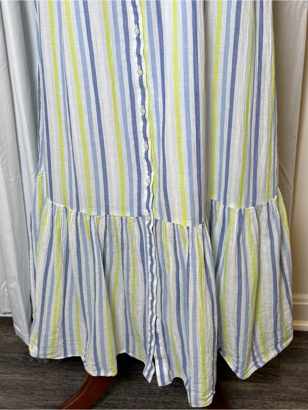 Aerie Button Front Maxi Dress Striped Cotton Blue Green Medium - Picture 8 of 14